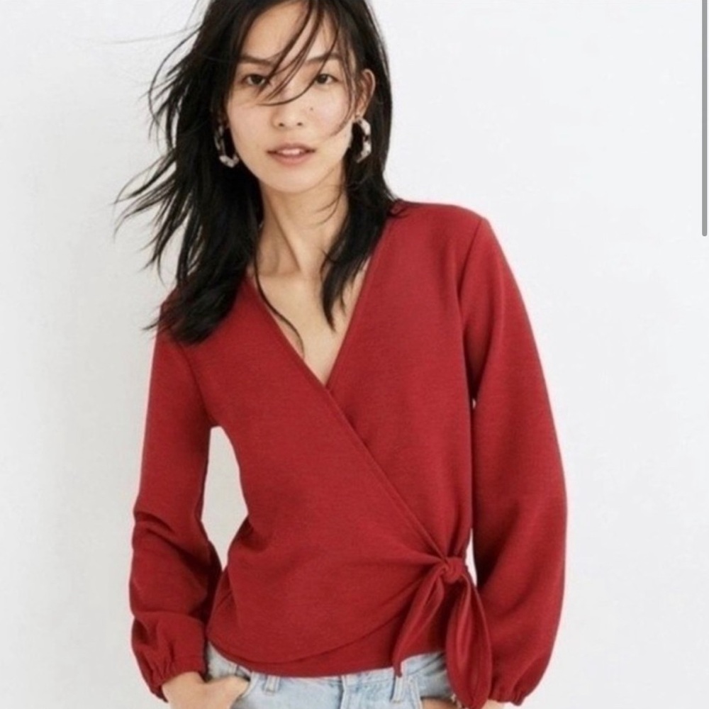 Madewell Texture & Thread Red Crepe Wrap Side Tie Top K3979